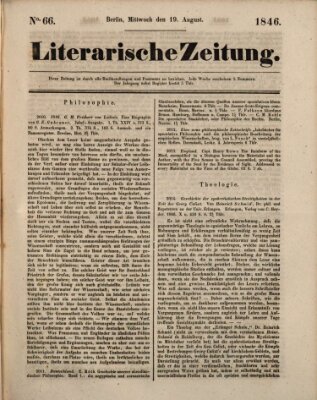 Literarische Zeitung Mittwoch 19. August 1846