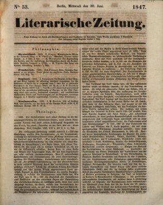 Literarische Zeitung Mittwoch 30. Juni 1847