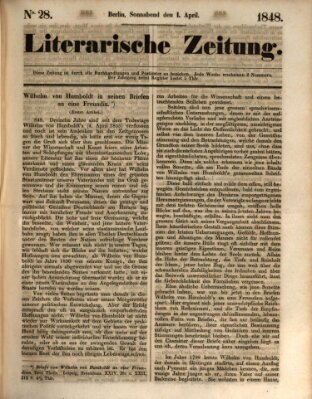 Literarische Zeitung Samstag 1. April 1848