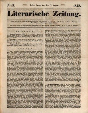 Literarische Zeitung Donnerstag 17. August 1848