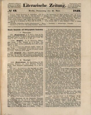 Literarische Zeitung Donnerstag 29. März 1849