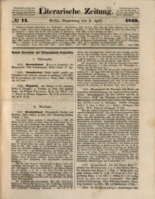 Literarische Zeitung Donnerstag 5. April 1849