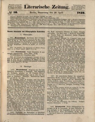 Literarische Zeitung Donnerstag 19. April 1849