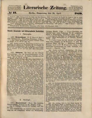 Literarische Zeitung Donnerstag 26. April 1849