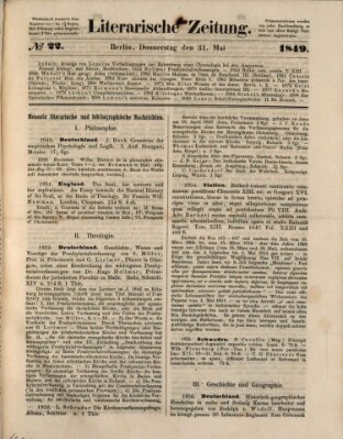 Literarische Zeitung Donnerstag 31. Mai 1849