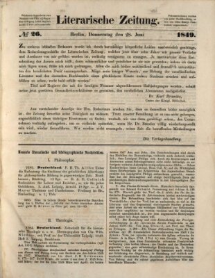 Literarische Zeitung Donnerstag 28. Juni 1849