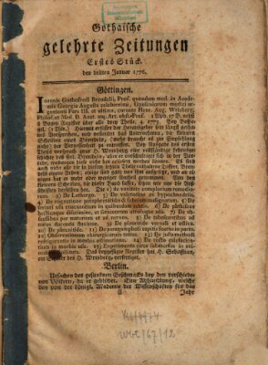 Gothaische gelehrte Zeitungen Mittwoch 3. Januar 1776