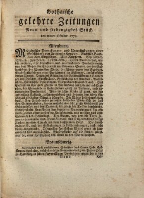 Gothaische gelehrte Zeitungen Samstag 3. Oktober 1778