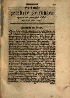 Gothaische gelehrte Zeitungen Samstag 3. April 1779