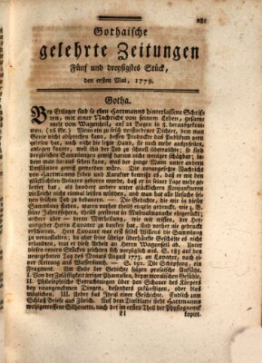 Gothaische gelehrte Zeitungen Samstag 1. Mai 1779