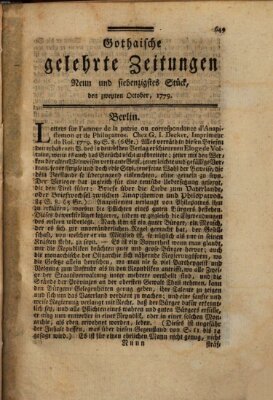 Gothaische gelehrte Zeitungen Samstag 2. Oktober 1779