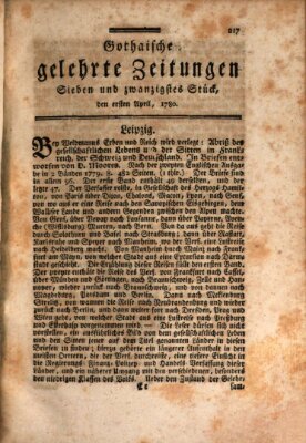 Gothaische gelehrte Zeitungen Samstag 1. April 1780