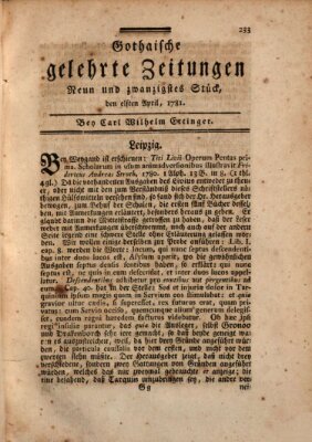 Gothaische gelehrte Zeitungen Mittwoch 11. April 1781