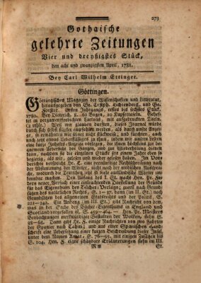 Gothaische gelehrte Zeitungen Saturday 28. April 1781