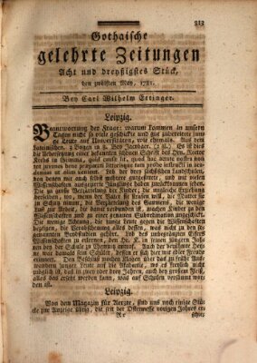 Gothaische gelehrte Zeitungen Samstag 12. Mai 1781