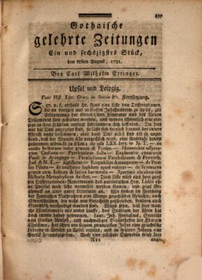 Gothaische gelehrte Zeitungen Mittwoch 1. August 1781