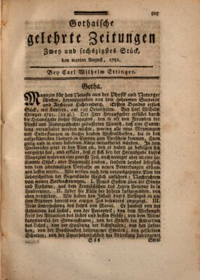 Gothaische gelehrte Zeitungen Samstag 4. August 1781