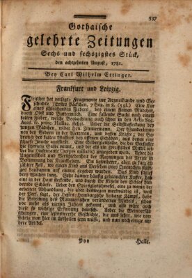 Gothaische gelehrte Zeitungen Samstag 18. August 1781