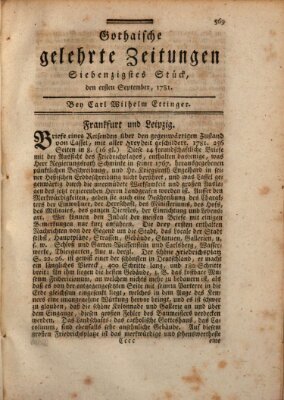 Gothaische gelehrte Zeitungen Samstag 1. September 1781