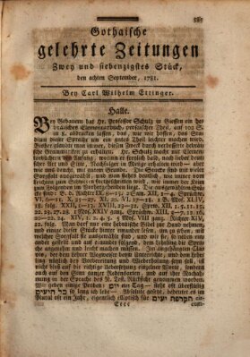 Gothaische gelehrte Zeitungen Samstag 8. September 1781