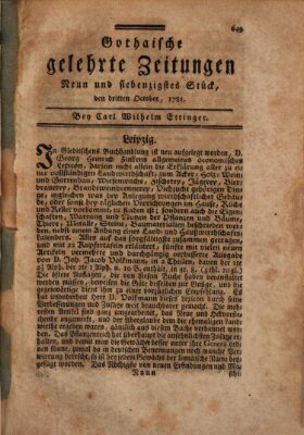 Gothaische gelehrte Zeitungen Mittwoch 3. Oktober 1781