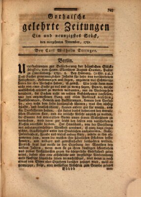 Gothaische gelehrte Zeitungen Mittwoch 14. November 1781