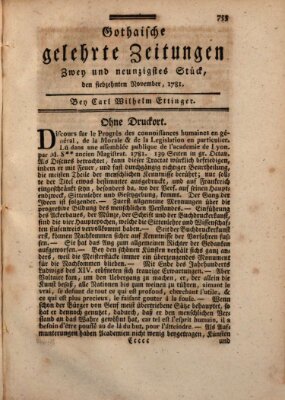 Gothaische gelehrte Zeitungen Samstag 17. November 1781