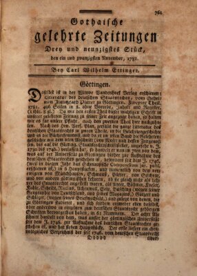 Gothaische gelehrte Zeitungen Mittwoch 21. November 1781