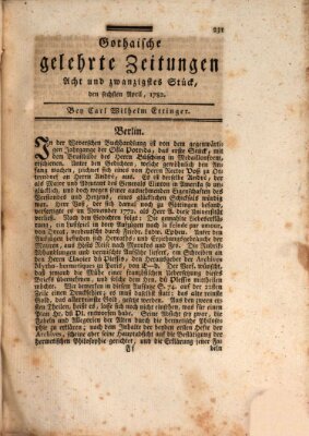 Gothaische gelehrte Zeitungen Samstag 6. April 1782