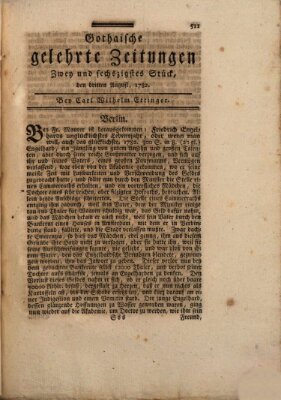 Gothaische gelehrte Zeitungen Samstag 3. August 1782