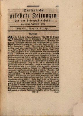 Gothaische gelehrte Zeitungen Mittwoch 4. September 1782