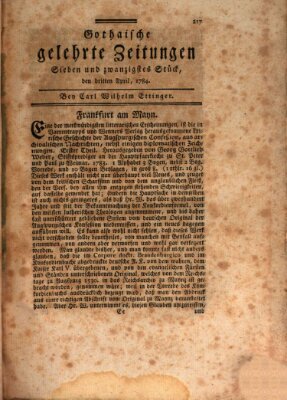 Gothaische gelehrte Zeitungen Samstag 3. April 1784