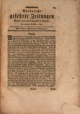 Gothaische gelehrte Zeitungen Samstag 2. Oktober 1784