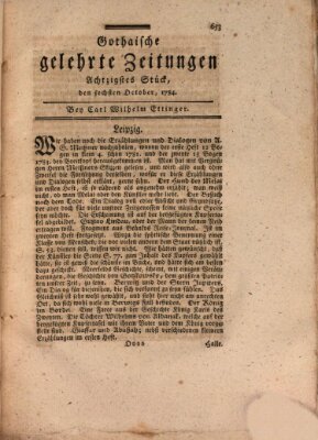 Gothaische gelehrte Zeitungen Mittwoch 6. Oktober 1784