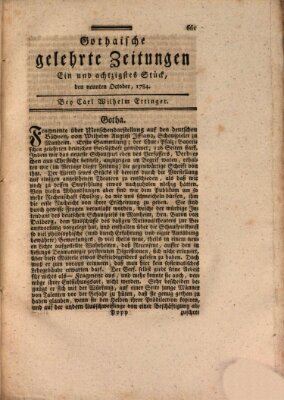 Gothaische gelehrte Zeitungen Samstag 9. Oktober 1784