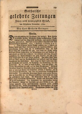 Gothaische gelehrte Zeitungen Mittwoch 17. November 1784