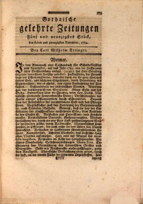 Gothaische gelehrte Zeitungen Samstag 27. November 1784