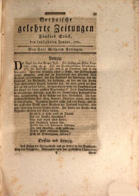 Gothaische gelehrte Zeitungen Samstag 15. Januar 1785