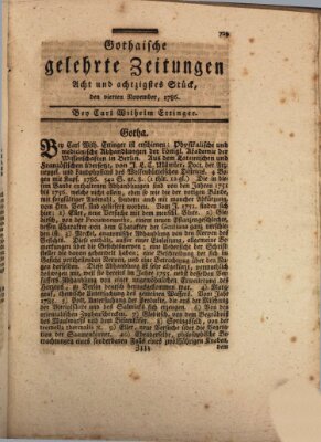 Gothaische gelehrte Zeitungen Samstag 4. November 1786