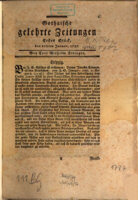 Gothaische gelehrte Zeitungen Mittwoch 3. Januar 1787