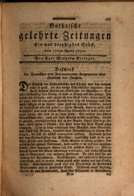 Gothaische gelehrte Zeitungen Samstag 17. April 1790