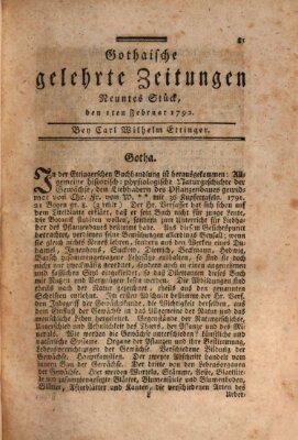 Gothaische gelehrte Zeitungen Mittwoch 1. Februar 1792