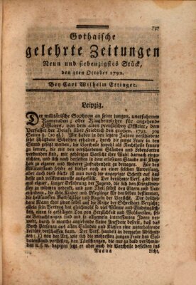 Gothaische gelehrte Zeitungen Mittwoch 3. Oktober 1792