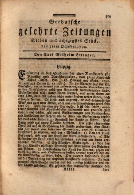 Gothaische gelehrte Zeitungen Mittwoch 31. Oktober 1792