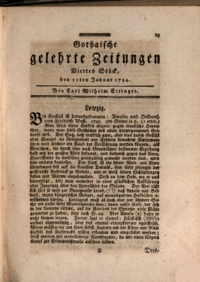 Gothaische gelehrte Zeitungen Samstag 11. Januar 1794