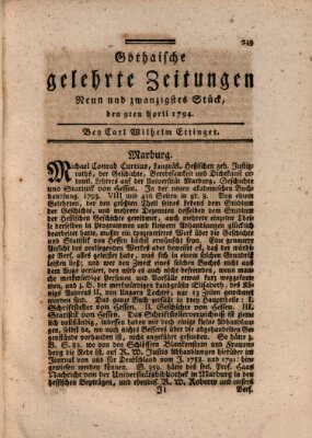 Gothaische gelehrte Zeitungen Mittwoch 9. April 1794