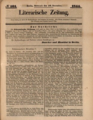 Literarische Zeitung Mittwoch 18. Dezember 1844