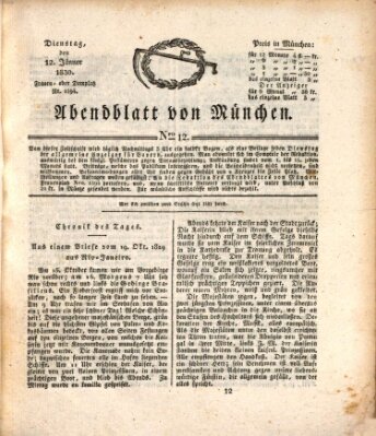 Abendblatt von München Dienstag 12. Januar 1830