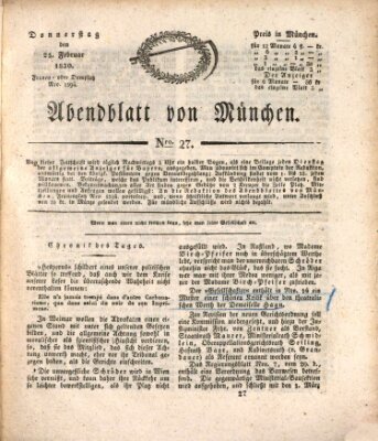 Abendblatt von München Donnerstag 25. Februar 1830