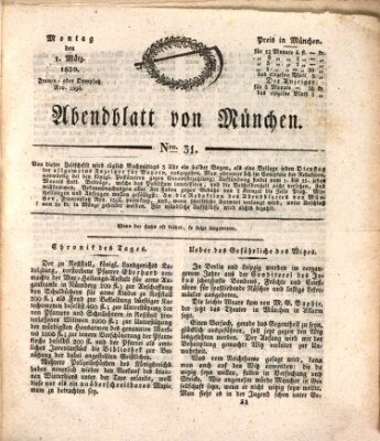 Abendblatt von München Montag 1. März 1830